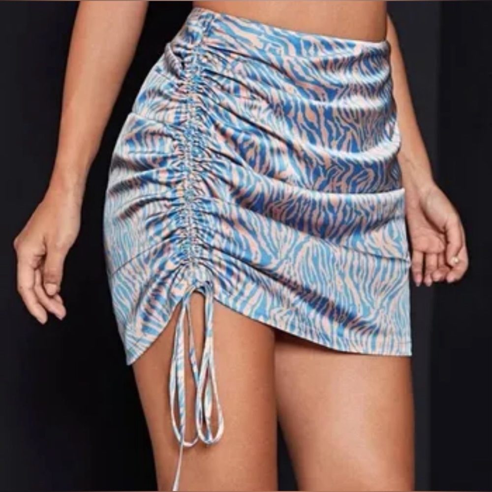Shein Zebra Striped Satin Ruched Drawstring Skirt